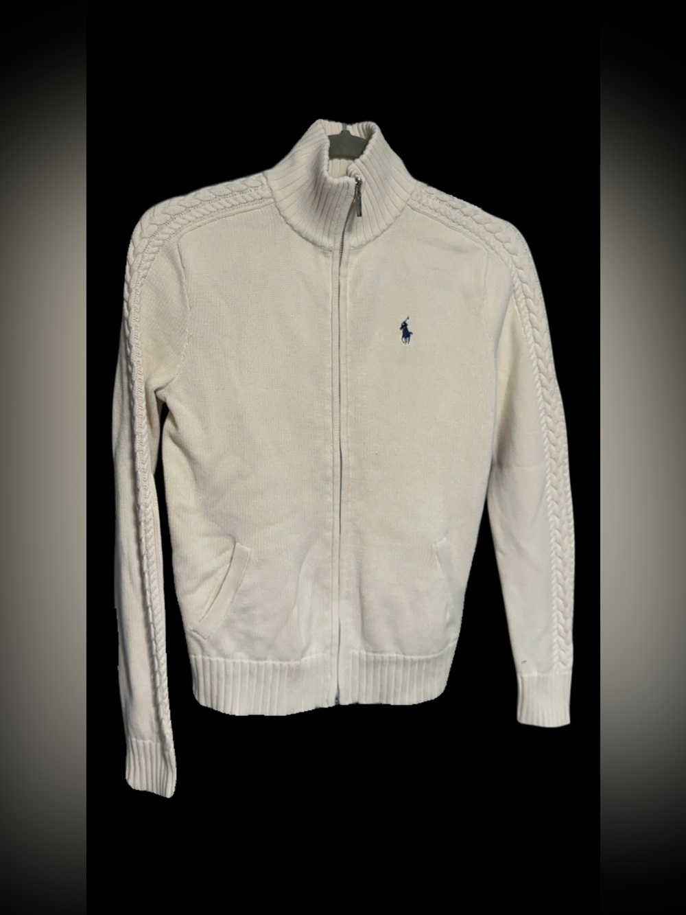 Ralph Lauren Cream Full-Zip Cable Knit Men's Sweater